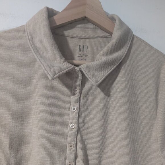 Gap | Ribbed Henley Polo T-Shirt In Wicker Beige - Picture 5 of 8